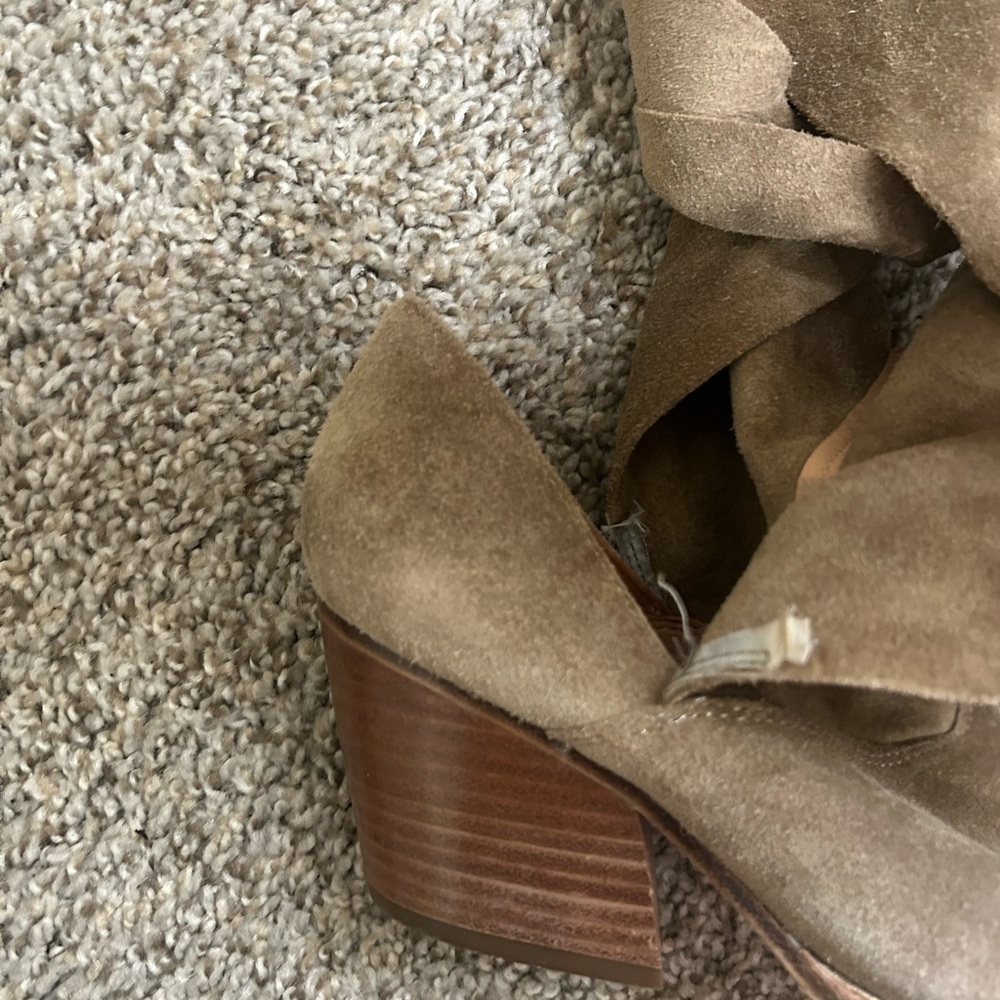 Sigerson Morrison Tie-Up Lori Boot Taupe Suede Ankle Wrap Detail Women's Size 6 - Picture 3 of 13